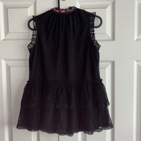 Kate Spade Embroidered Black Sleeveless Top Ruffles Tassels - Picture 5 of 7